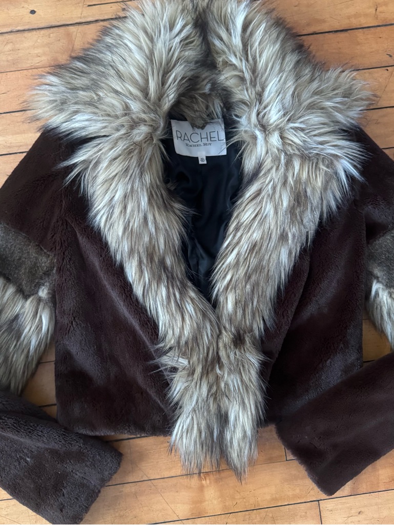 Rachel Rachel Roy Brown Faux Fur Trim Jacket